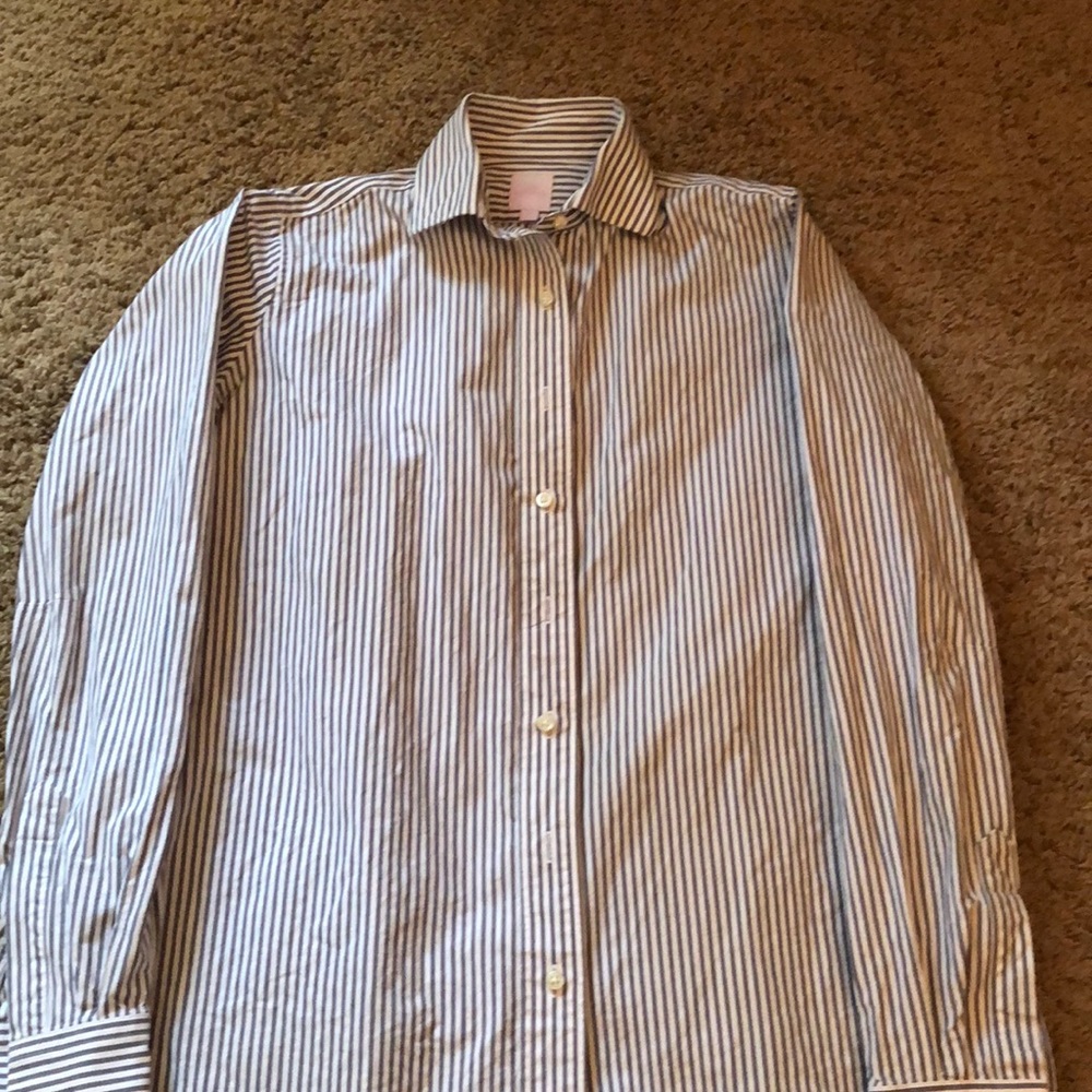 ANN MASHBURN Blue and White Striped Button Down Shirt